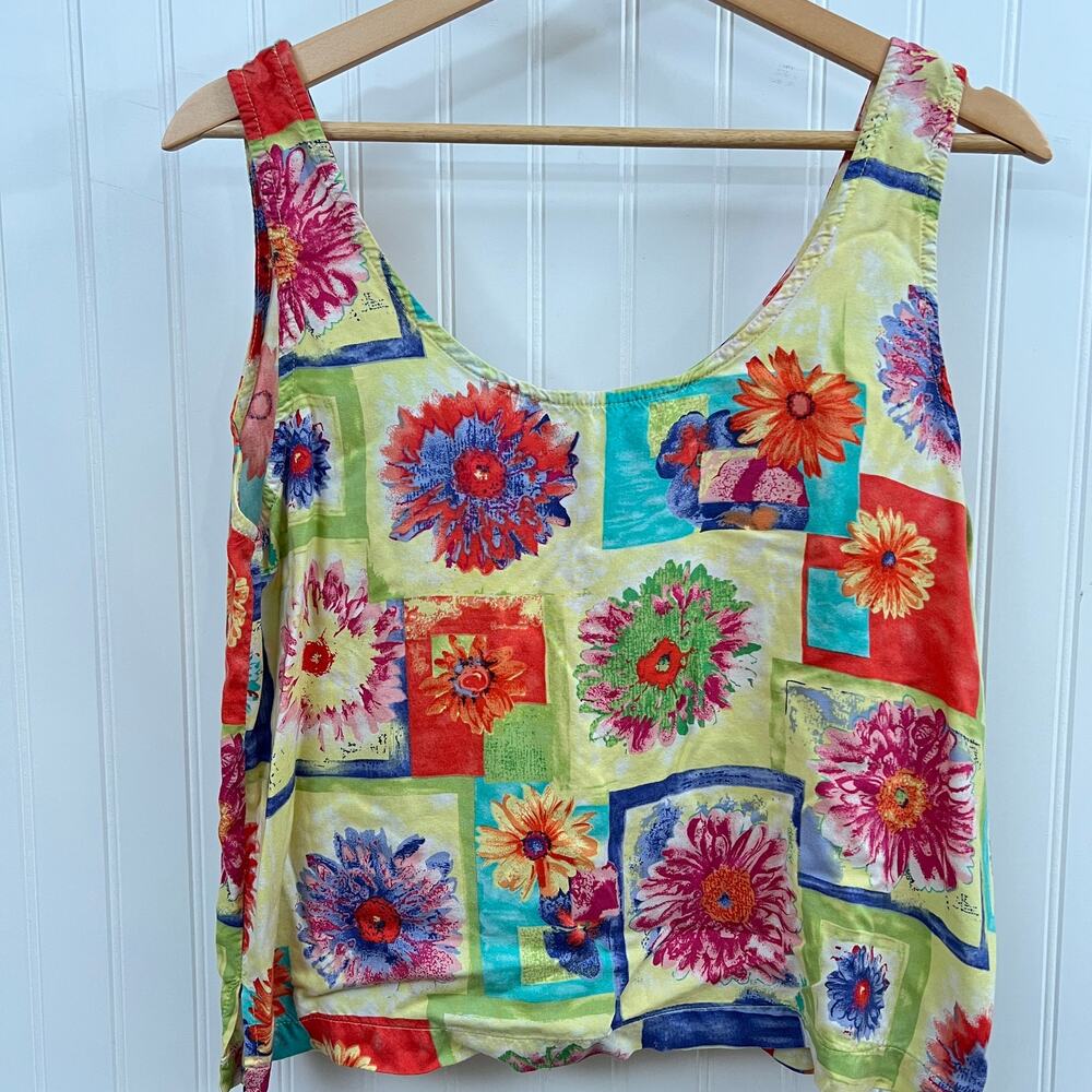 Vtg Holly Lane Blouse 90s Cottagecore Floral Sleeveless Square Patchwork Granny